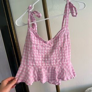 Pink Gingham Sleeveless Top